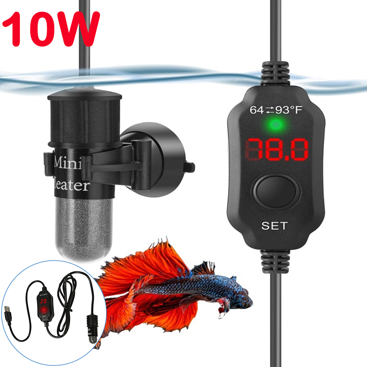 Marine Aquarium Nano - Regulowany grzejnik akwariowy 10W 18-34 °
